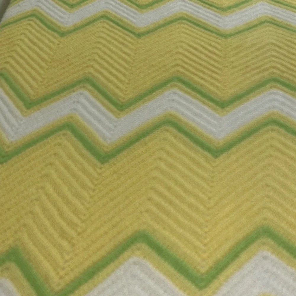 Handmade Crochet Blanket Yellow Green White Chevron Zig Zag‎ Throw Knit 52 x 74